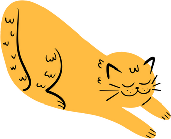 An illustration of a ginger cat contently stretching.