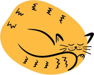 An illustration of a curled up sleeping cat.